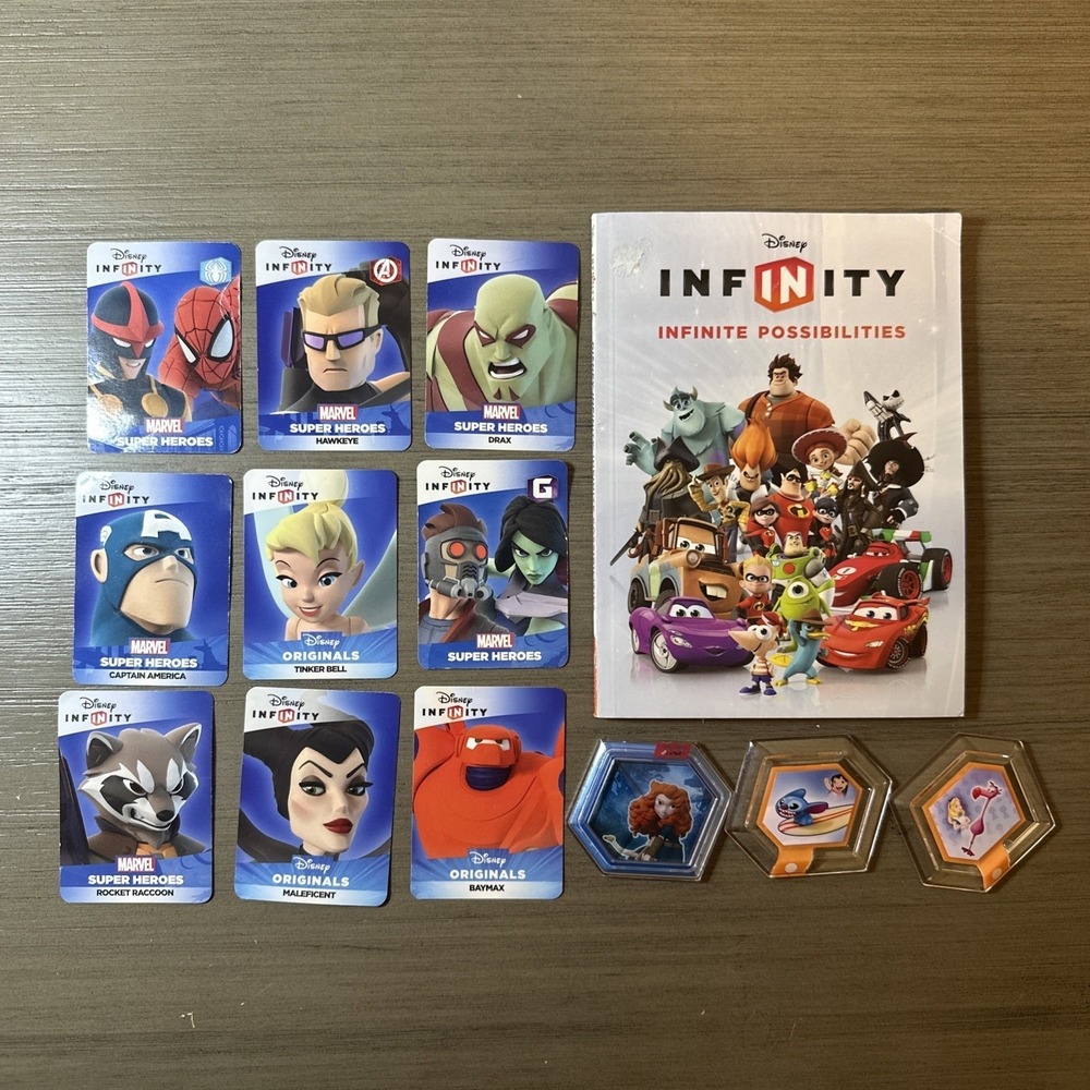 Disney Infinity Lot‎ of Power Discs, Cards, and Infinite Possibilities Booklet